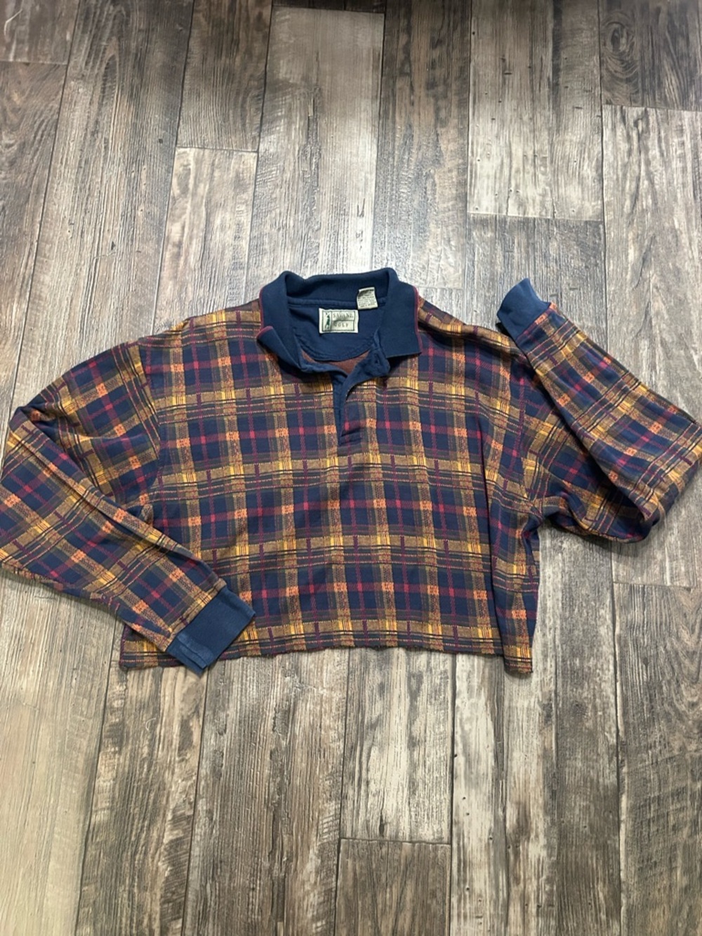 Savane Golf Plaid Long Sleeve Polo Shirt Women’s
Medium Blue Red Vintage Styl